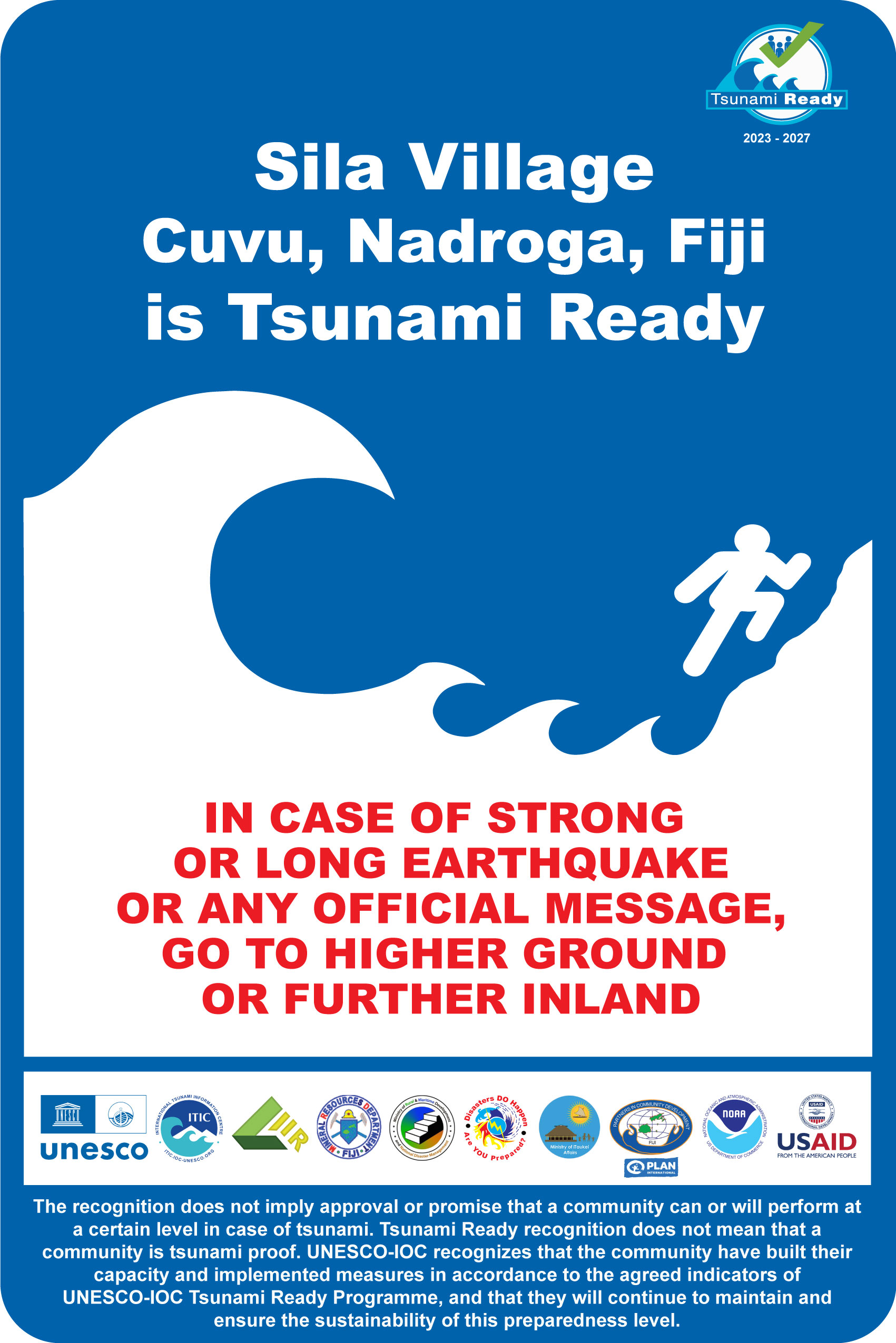 Fiji Sila Tsunami Ready Sign 60X90CM Template 2023 2027