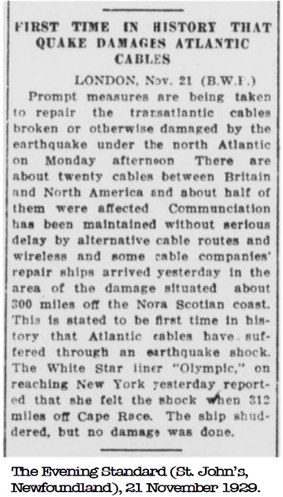 First time in history that quake damages atlantic cables