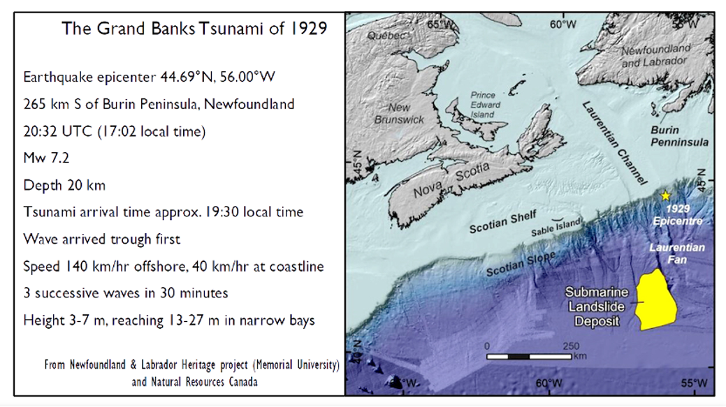 The Grand Banks Tsunami of 1929 map